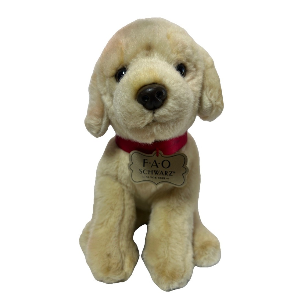 FAO SCHWARZ 9.5" Golden Retriever Puppy 2018 Dog Red Ribbon Plush Stuffed